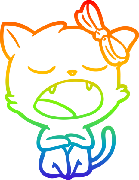 gökkuşağı gradyan çizgi çizimi bir insan tarafından çizilmiş esneyen kedi