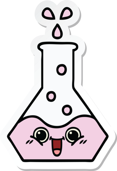 Bir insan tarafından çizilmiş sevimli bir karikatür bilim şişesinin etiketi.