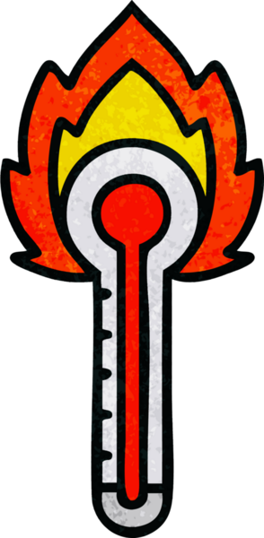 Bir insan tarafından çizilmiş sıcak cam termometrenin retro grunge desen karikatürü