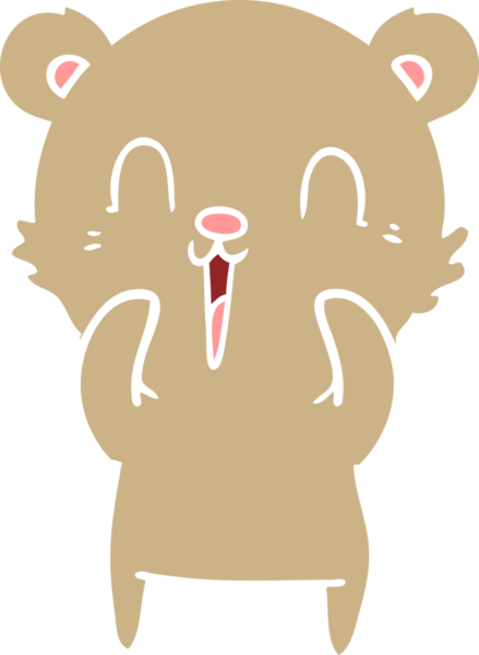 Bir insan tarafından çizilmiş mutlu düz renkli çizgi film ayısı.