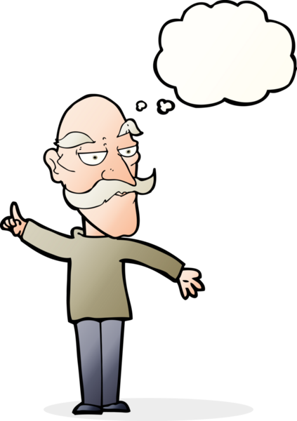 Bir insan tarafından çizilmiş düşünce baloncuğuyla hikaye anlatan yaşlı adam çizgi filmi.