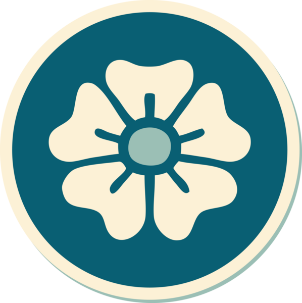 Bir insan tarafından çizilmiş geleneksel bir çiçek stiliyle dövme çıkartması.