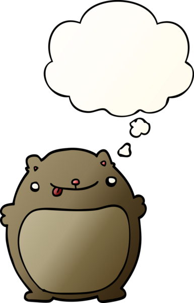 Düşünce baloncuğu olan şişman ayı çizgi film karakteri bir insan tarafından çizilmiş.