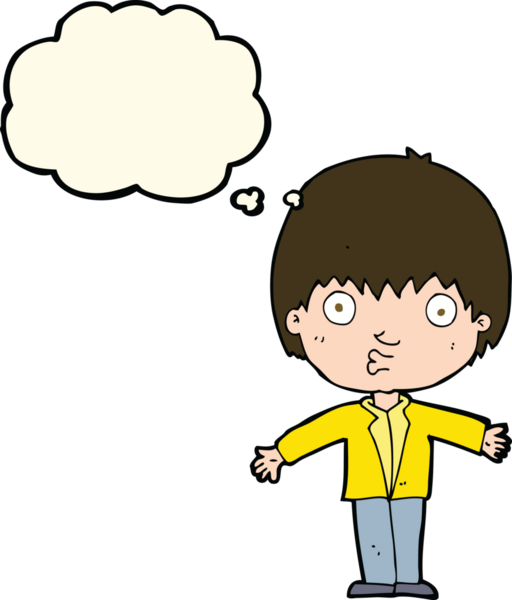 Bir insan tarafından çizilmiş düşünce baloncuğu olan bir çocuk.