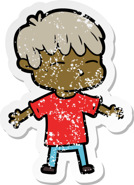 Bir insan tarafından çizilmiş, sıkıntılı bir çizgi film çıkartması.