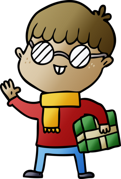 Bir insan tarafından çizilmiş gözlük takan çizgi film çocuğu.