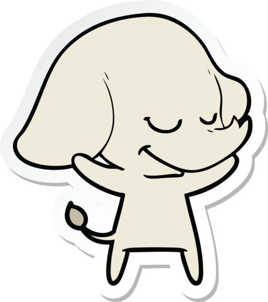 Bir insan tarafından çizilmiş gülümseyen fil çıkartması.