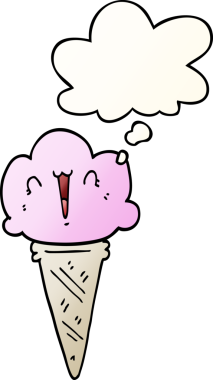 Yüzünde düşünce kabarcığı olan çizgi film dondurması bir insan tarafından çizilmiş.