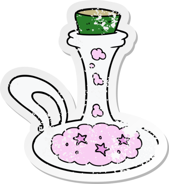 Bir insan tarafından çizilmiş sihirli bir iksirin sıkıntılı yapıştırması.