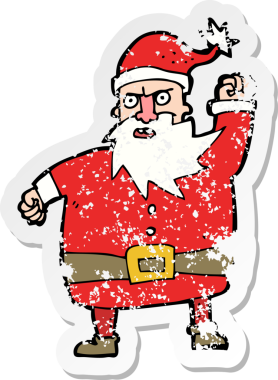 Bir insanın çizdiği Noel Baba çizgi filminin gerilimli retro çıkartması.