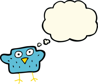 Bir insan tarafından çizilmiş düşünce baloncuklu çizgi film kuşu.