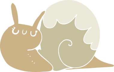 Bir insan tarafından çizilmiş düz renk çizgi film salyangozu.