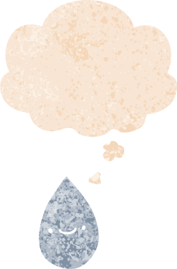 Düşünce baloncuklu karikatür yağmur damlası grunge sıkıntılı retro desen bir insan tarafından çizilmiş