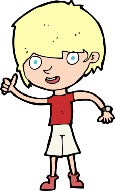 Bir insan tarafından çizilmiş pozitif tavırlı çizgi film çocuğu.