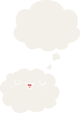 Düşünce baloncuğu olan karikatür bulutu insan tarafından çizilmiş.