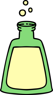 Bir insan tarafından çizilmiş köpüren iksir şişesi.