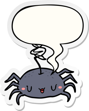 Bir insan tarafından çizilmiş konuşma balonu çıkartmalı cadılar bayramı örümceği çizgi filmi.