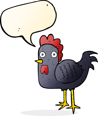 Bir insan tarafından çizilmiş konuşma balonlu çizgi film tavuğu