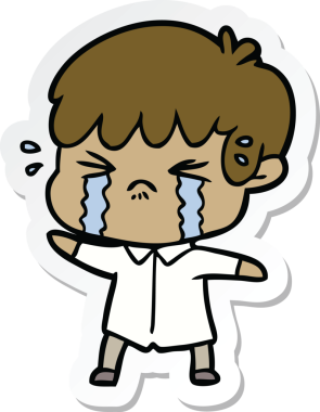 Bir insan tarafından çizilmiş ağlayan bir çizgi film çocuğunun çıkartması.