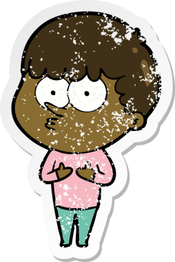 Bir insan tarafından çizilmiş, sıkıntılı bir çizgi film çıkartması.