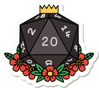 Bir insan tarafından çizilmiş 20 D20 zarının etiketi.