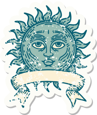 Bir insan tarafından çizilmiş güneşli eski bir etiket.