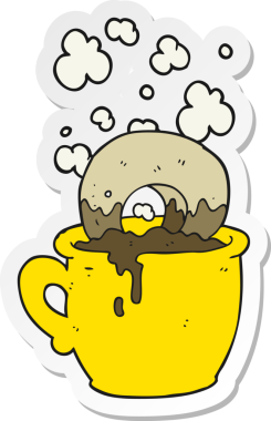 Bir insan tarafından çizilmiş kahveye batırılmış bir çörek etiketi.