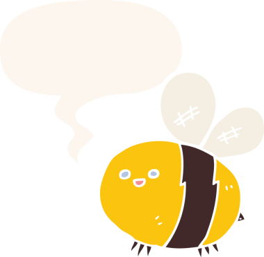 Konuşma baloncuğu olan çizgi film arısı insan tarafından çizilmiş.