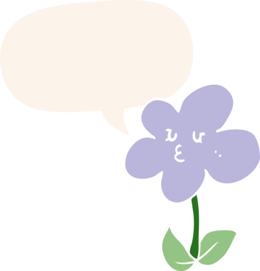 bir insan tarafından çizilmiş, konuşma baloncuklu karikatür çiçeği