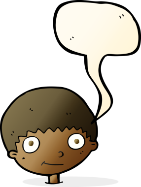 Bir insan tarafından çizilmiş konuşma balonu olan mutlu bir çocuk.