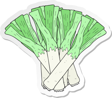 Bir insan tarafından çizilmiş pırasa çizgi film etiketi.