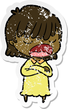 Bir insan tarafından yüksek sesle çizilmiş karikatür kadının sıkıntılı çıkartması.