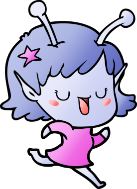 Bir insan tarafından çizilmiş mutlu uzaylı kız çizgi filmi.