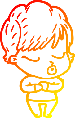 Bir insan tarafından çizilmiş gözleri olan çizgi film kadını çizimi.