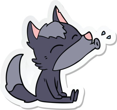 Bir insan tarafından çizilmiş uluyan kurt çizgi filminin çıkartması.