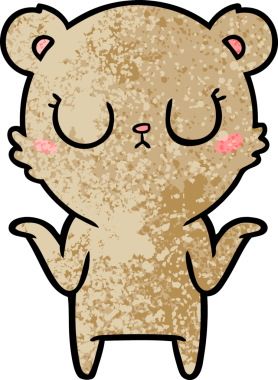 Bir insan tarafından çizilmiş barışçıl çizgi film ayısı omuz silkiyor.