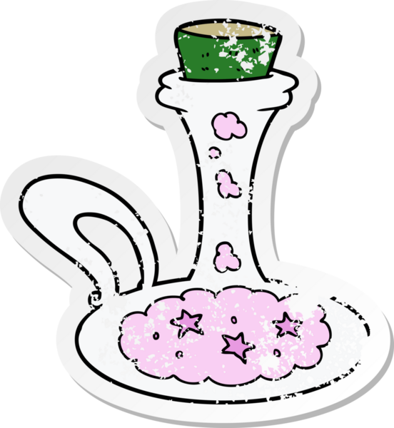 Bir insan tarafından çizilmiş sihirli bir iksirin sıkıntılı yapıştırması.