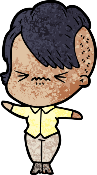 Çizgi film, bir insan tarafından çizilmiş sinirli hippi kız.