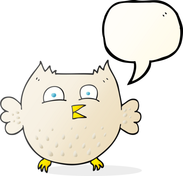 Bir insan tarafından çizilmiş serbest konuşma balonu çizgi filmi mutlu baykuş.