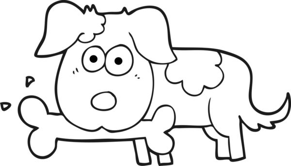 Bir insan tarafından çizilmiş kemikli siyah beyaz bir köpek.