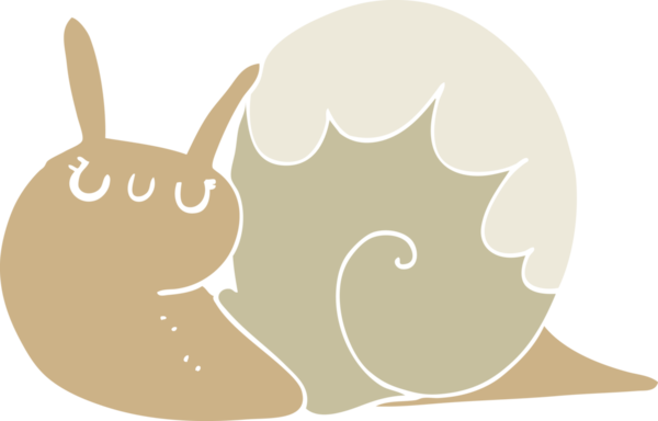 Bir insan tarafından çizilmiş düz renk çizgi film salyangozu.