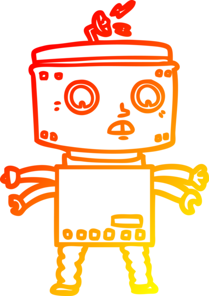 Bir insan tarafından çizilen çizgi film robotunun sıcak çizgi çizimi