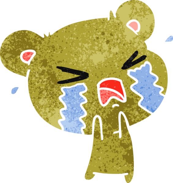 Bir insan tarafından çizilmiş ağlayan şirin bir ayının serbest çizimi.