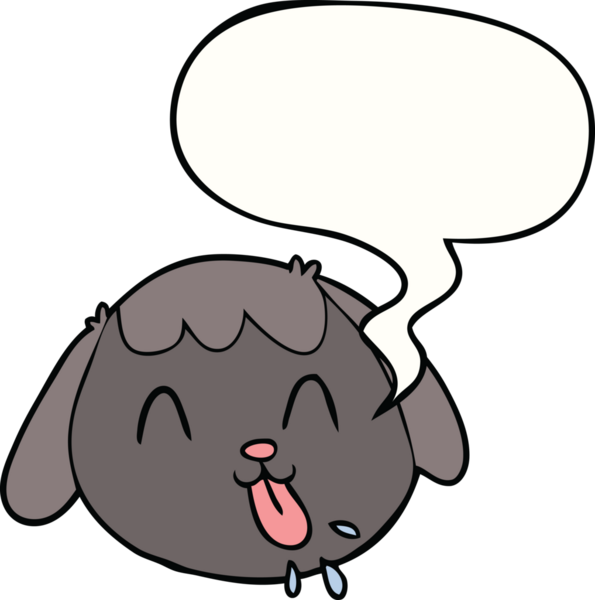 Bir insan tarafından çizilmiş konuşma balonlu çizgi köpek yüzü.