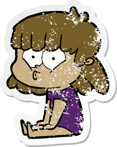 Bir insan tarafından çizilmiş ıslık çalan bir kızın sıkıntılı çıkartması.