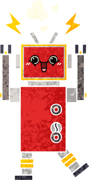 Bir insan tarafından çizilmiş bir robotun retro çizim tarzı karikatürü