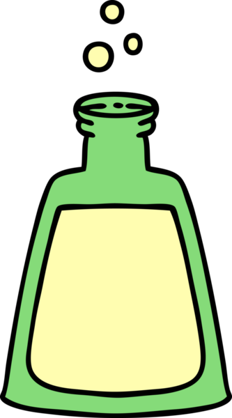 Bir insan tarafından çizilmiş köpüren iksir şişesi.