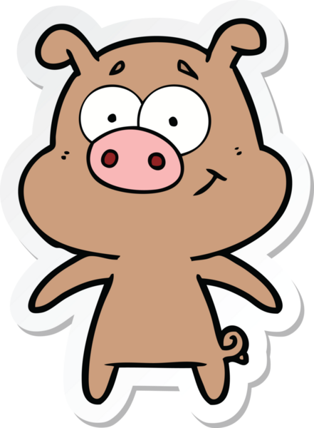 Bir insan tarafından çizilmiş mutlu çizgi film domuzu çıkartması.