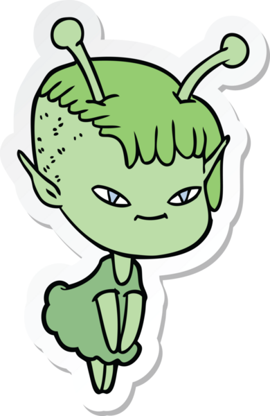 Bir insan tarafından çizilmiş şirin bir uzaylı kızın çıkartması.