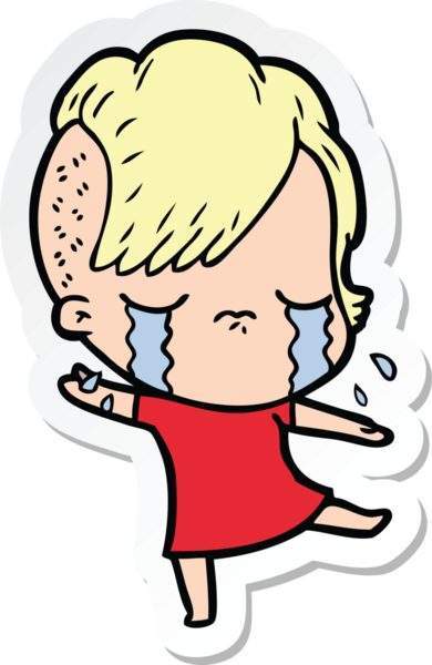 Bir insan tarafından çizilmiş, ağlayan bir kızın çıkartması.